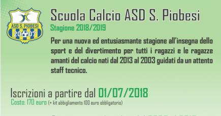 Dal 1 Luglio 2018 aperte le iscrizioni per la nuova stagione